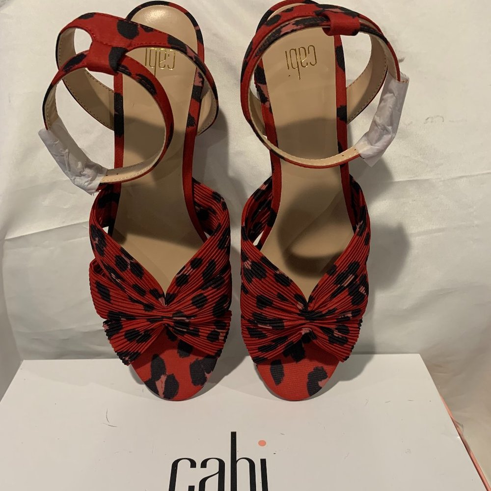 NEW Cabi Ladies Red & Black & Mauve Leopard Fabric Sandals
